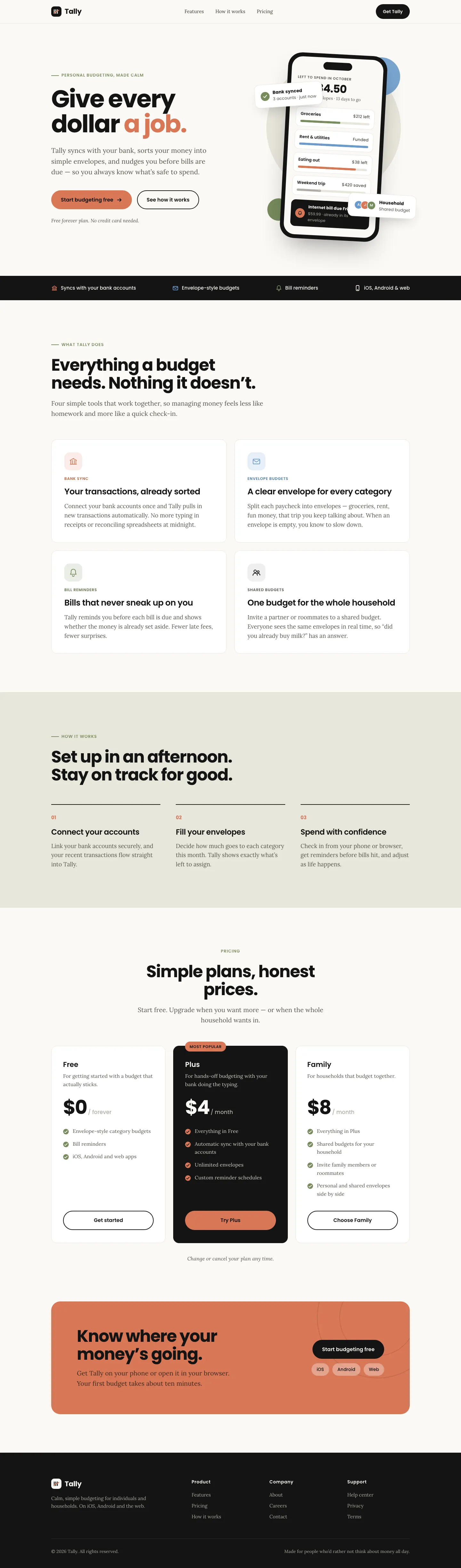 After: Tally landing page, made with Brand Guidelines (Anthropic)