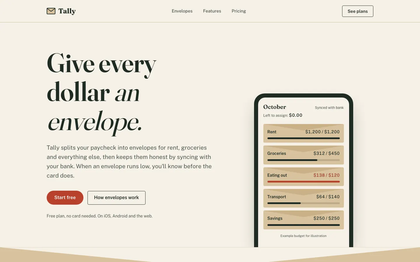After: Tally landing page, made with Antislop UI