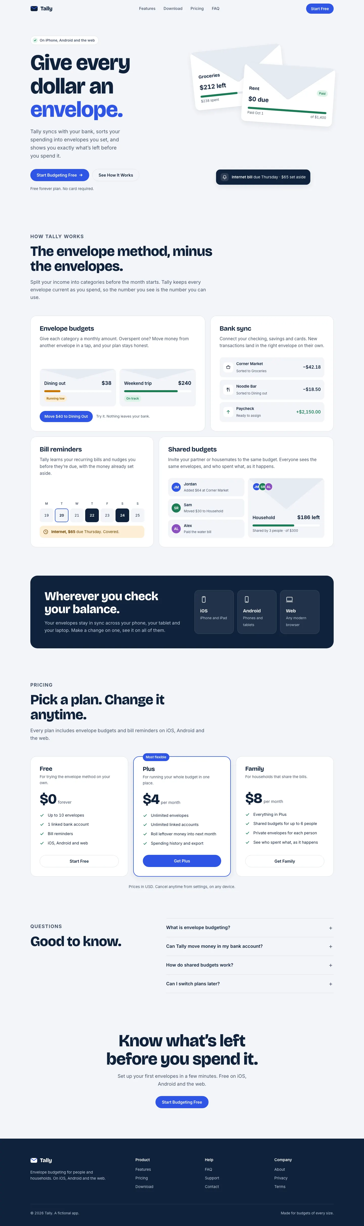After: Tally landing page, made with Apple Design Skill