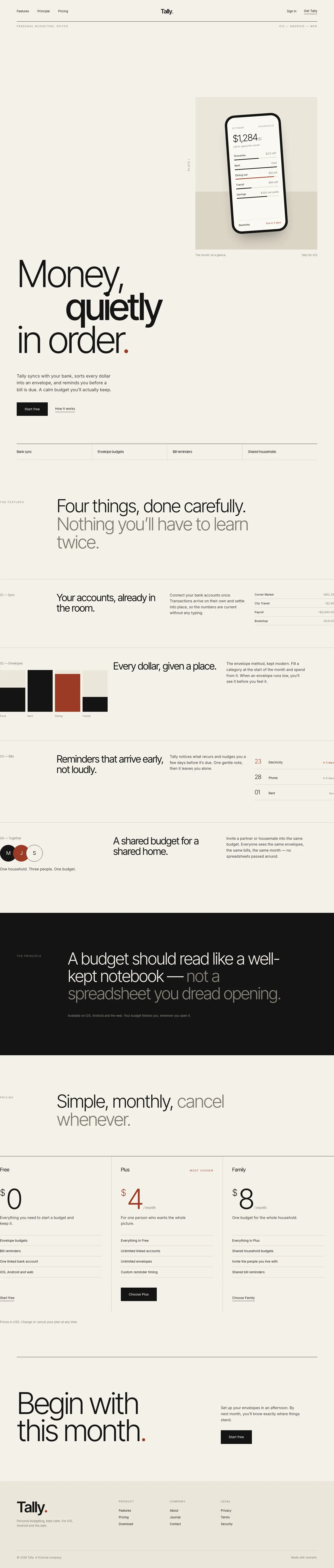 After: Tally landing page, made with Editorial Designer (Atelier UI)