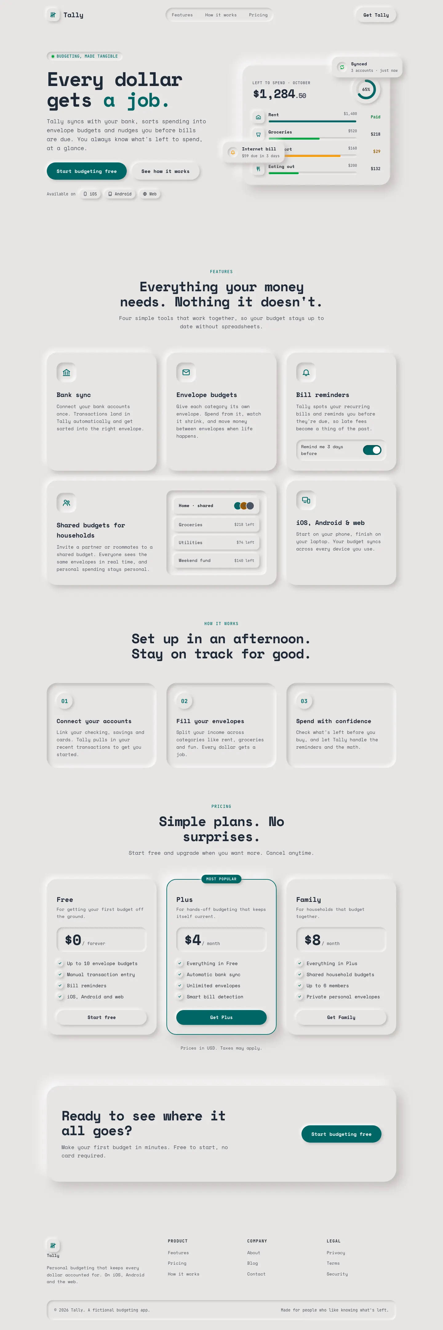 After: Tally landing page, made with Neumorphism (Awesome Design Skills)