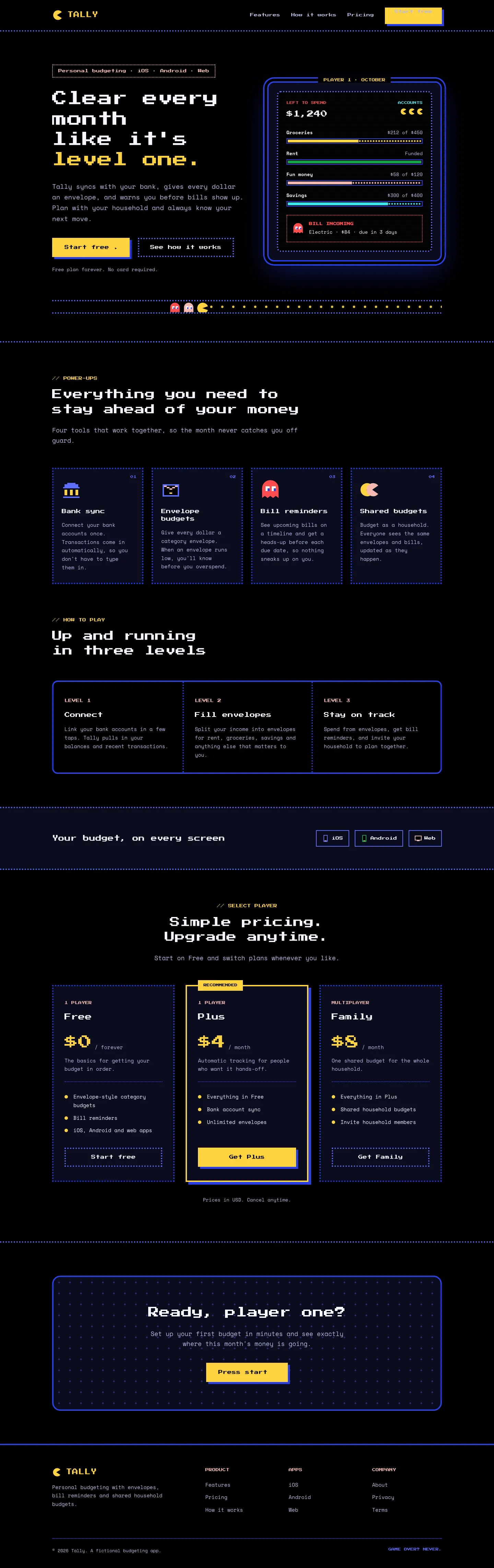 After: Tally landing page, made with Pac-Man (Awesome Design Skills)