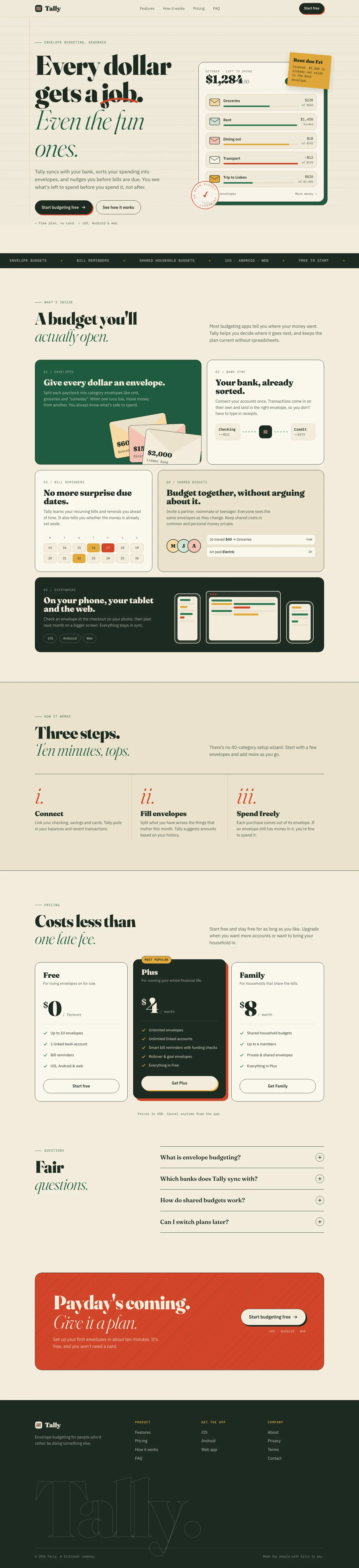 After: Tally landing page, made with UI Design Aesthetics (Claude Cortex)