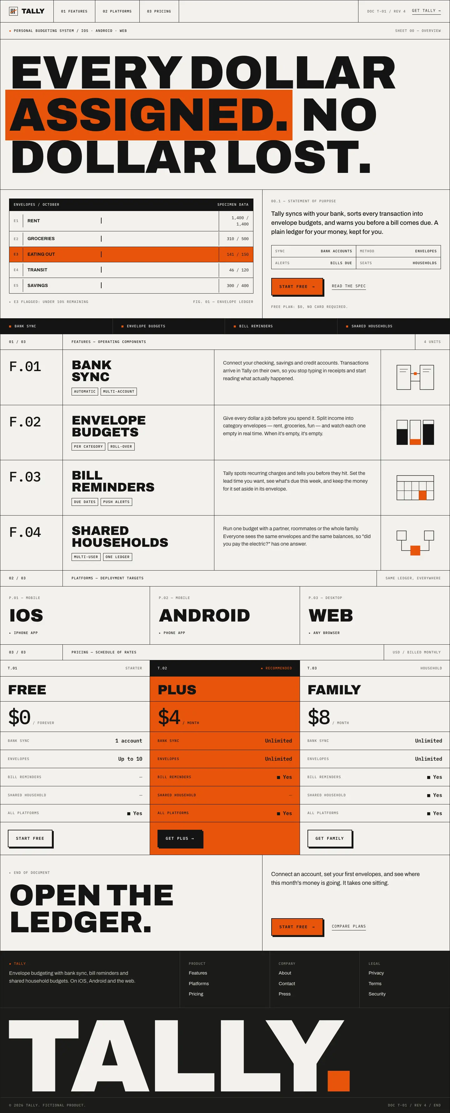 After: Tally landing page, made with Brutalist Industrial (Design Taste by Mustafa)