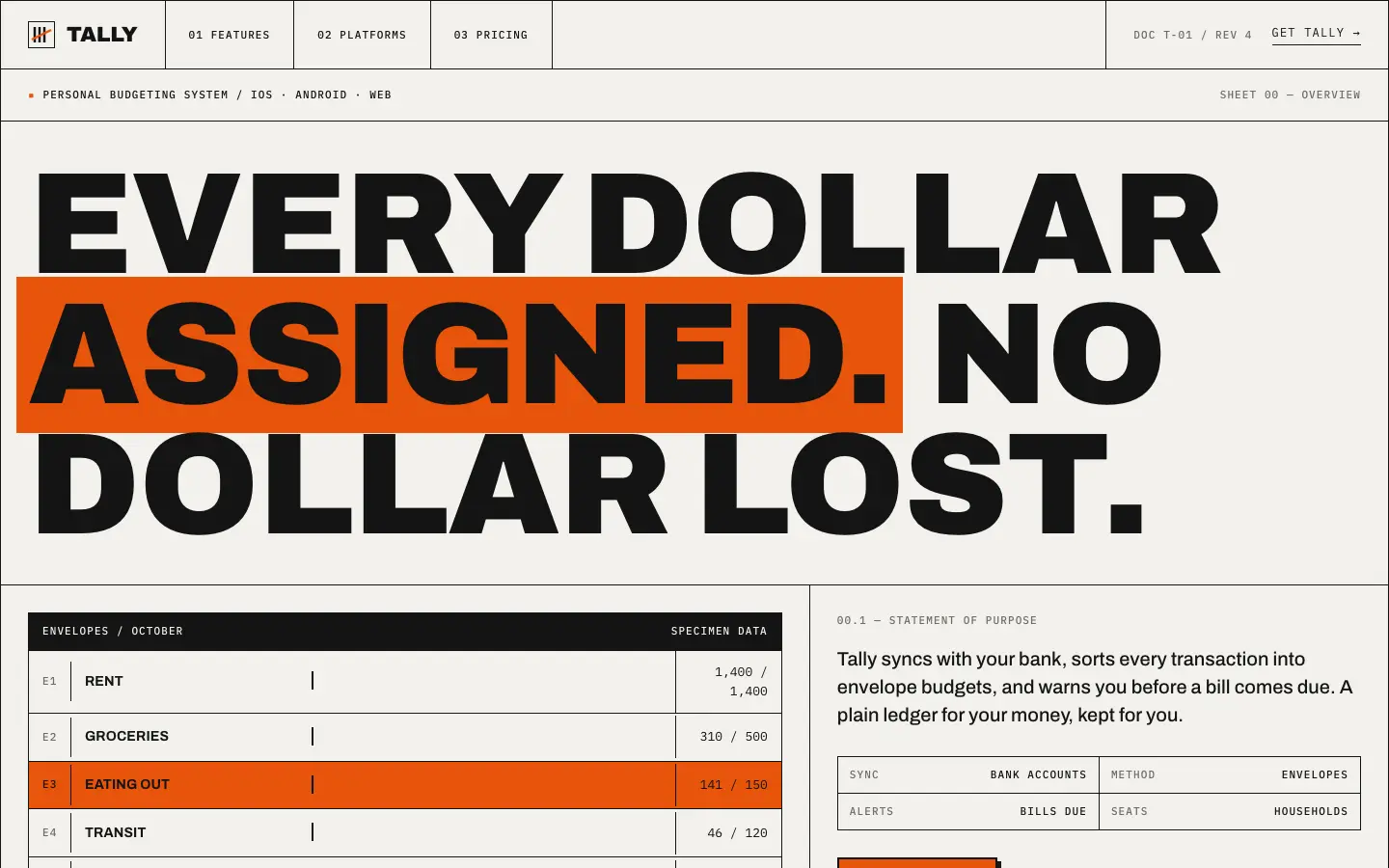 After: Tally landing page, made with Brutalist Industrial (Design Taste by Mustafa)
