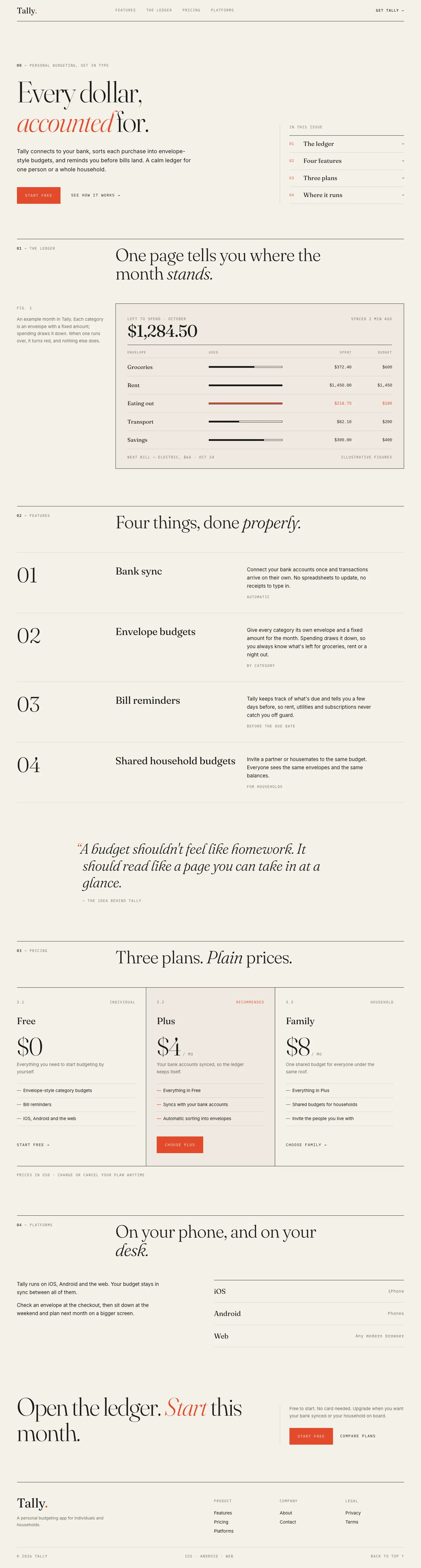 After: Tally landing page, made with Editorial Minimal (Design Taste by Mustafa)