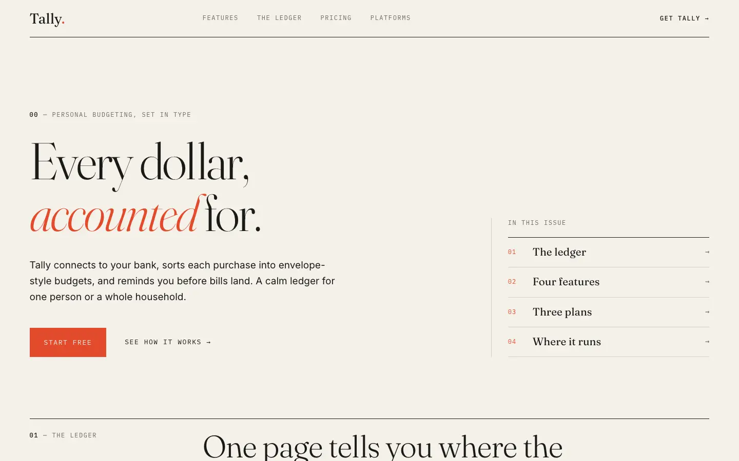 After: Tally landing page, made with Editorial Minimal (Design Taste by Mustafa)