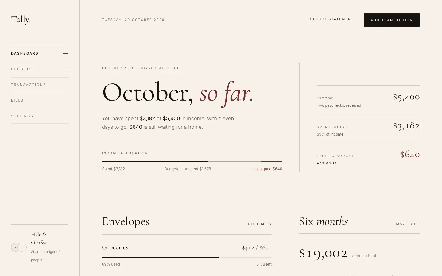 After: Tally dashboard, made with Quiet Luxury (Design Taste by Mustafa)