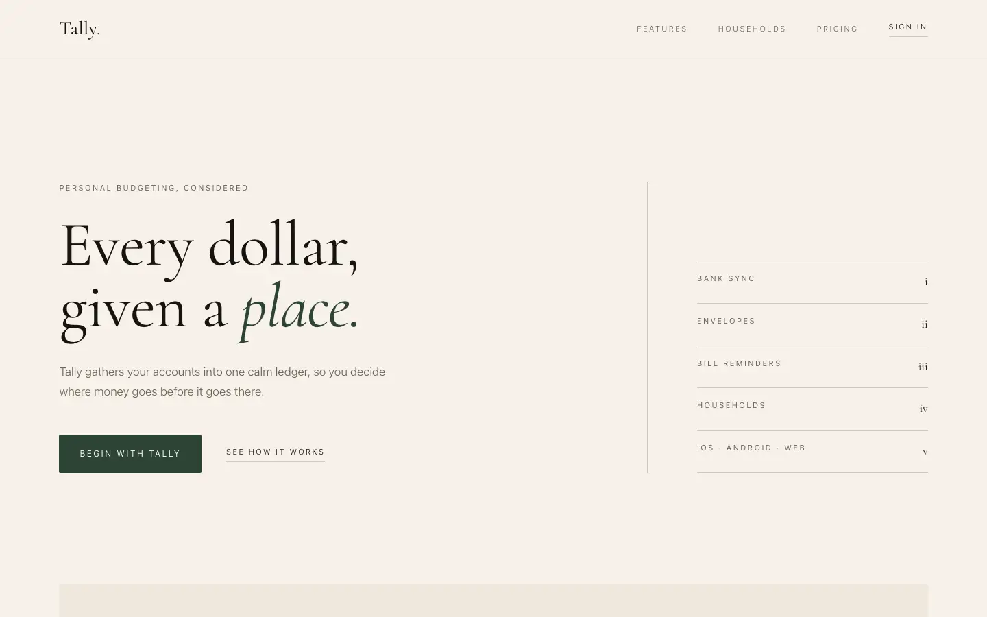 After: Tally landing page, made with Quiet Luxury (Design Taste by Mustafa)