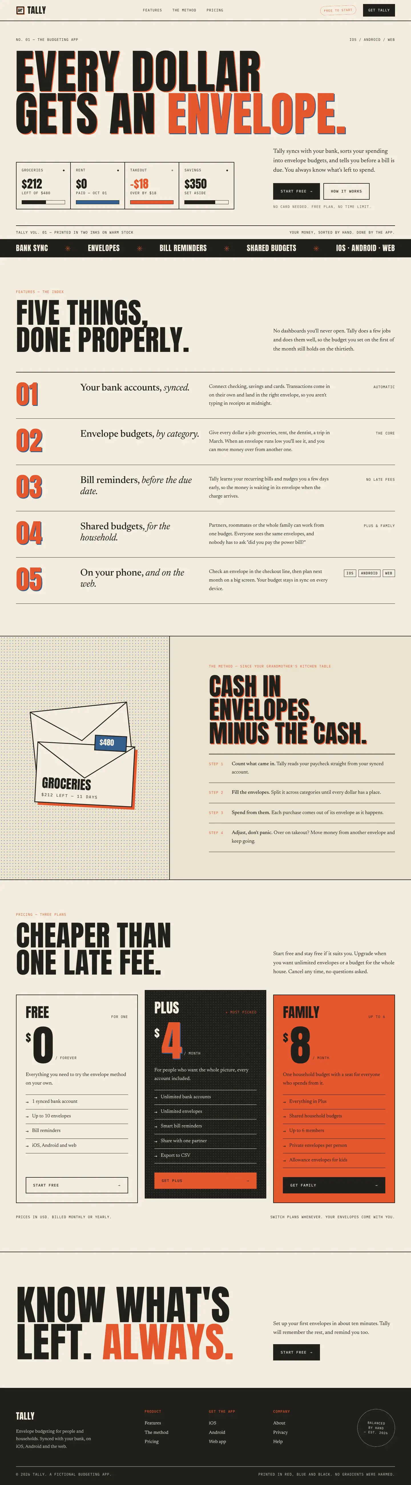 After: Tally landing page, made with Retro Print (Design Taste by Mustafa)