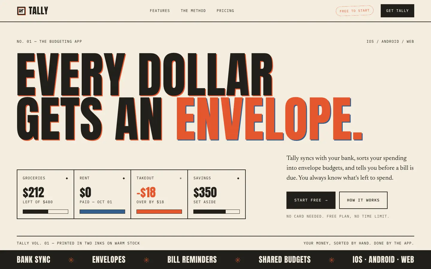 After: Tally landing page, made with Retro Print (Design Taste by Mustafa)