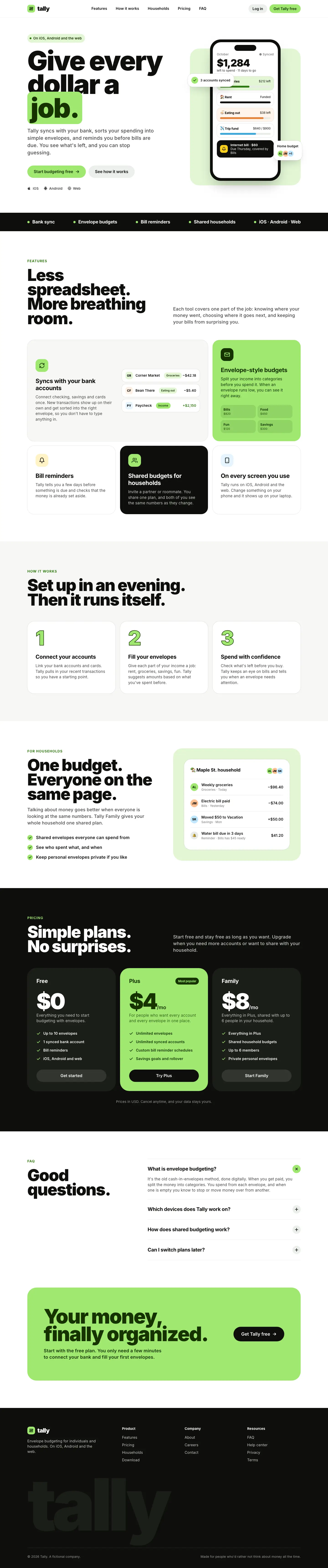 After: Tally landing page, made with Popular Web Designs (Hermes Agent)