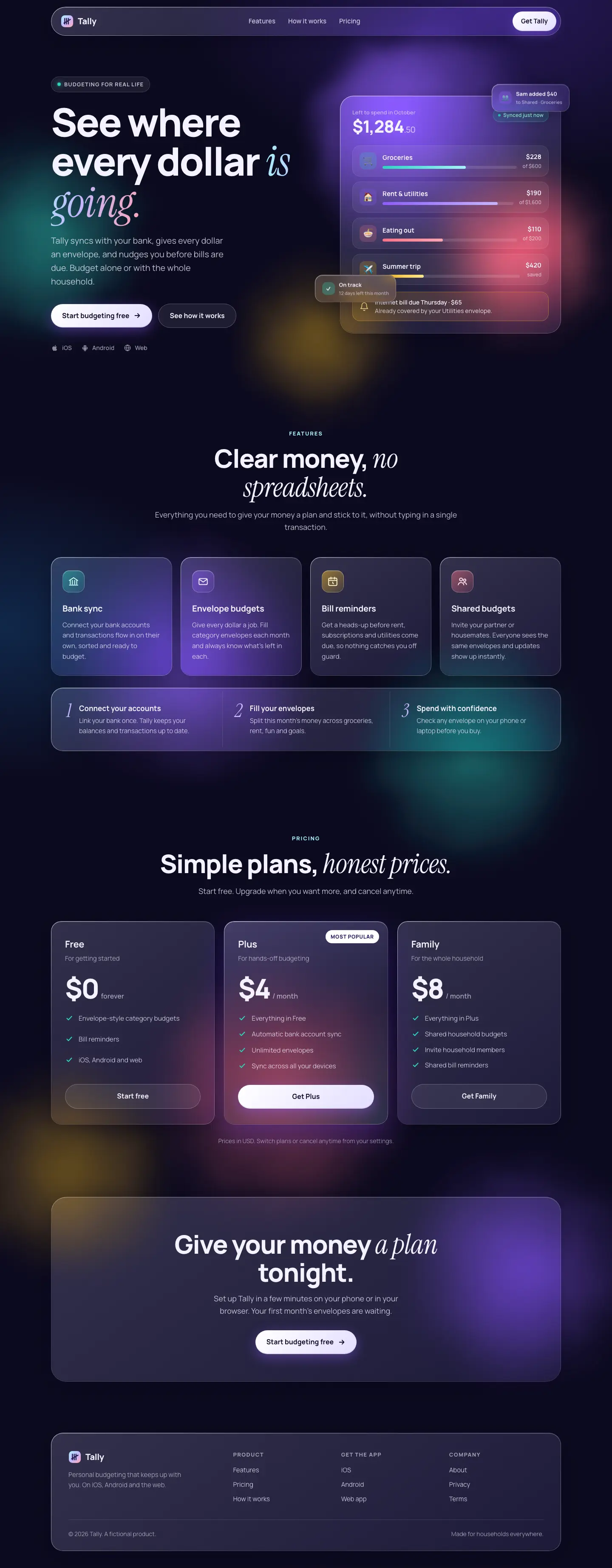 After: Tally landing page, made with Glassmorphism (Web Animation Skills)