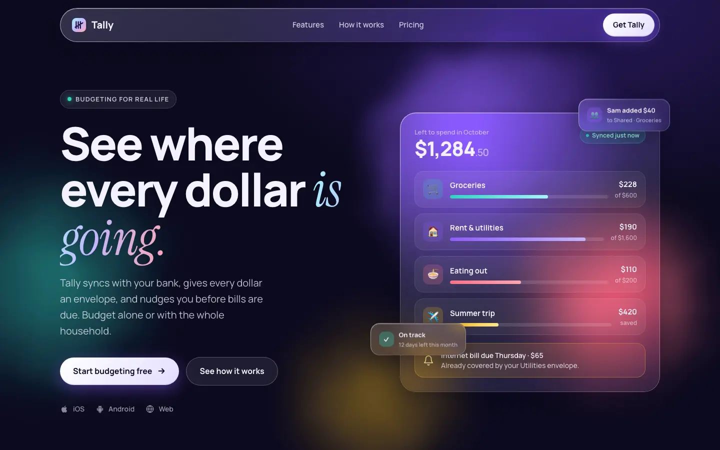 After: Tally landing page, made with Glassmorphism (Web Animation Skills)
