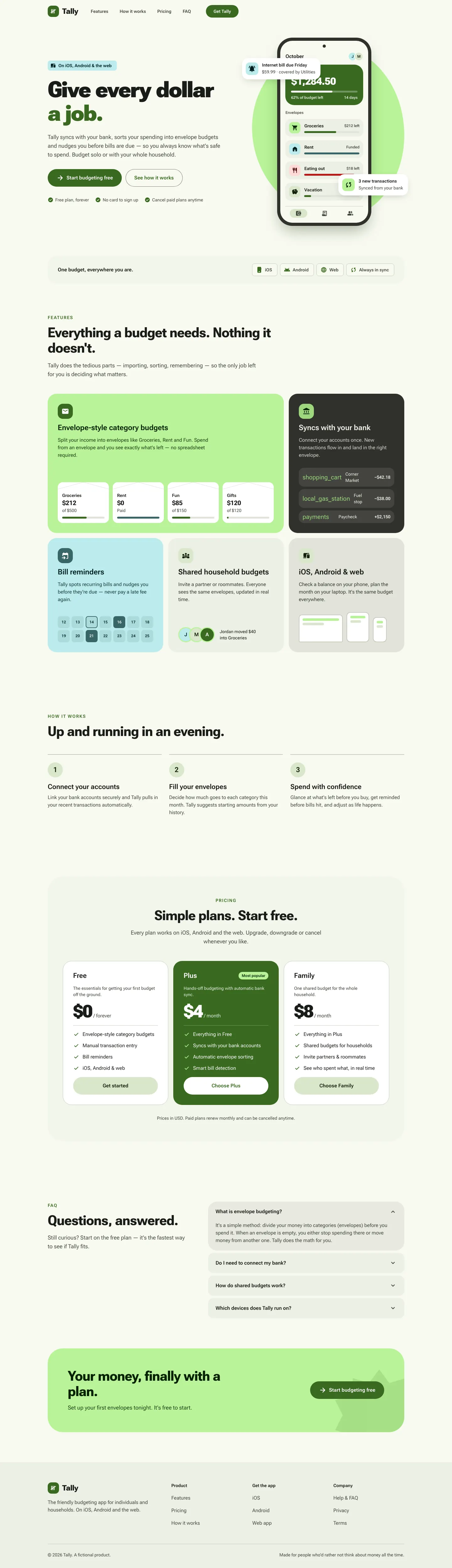 After: Tally landing page, made with Material 3 Skill