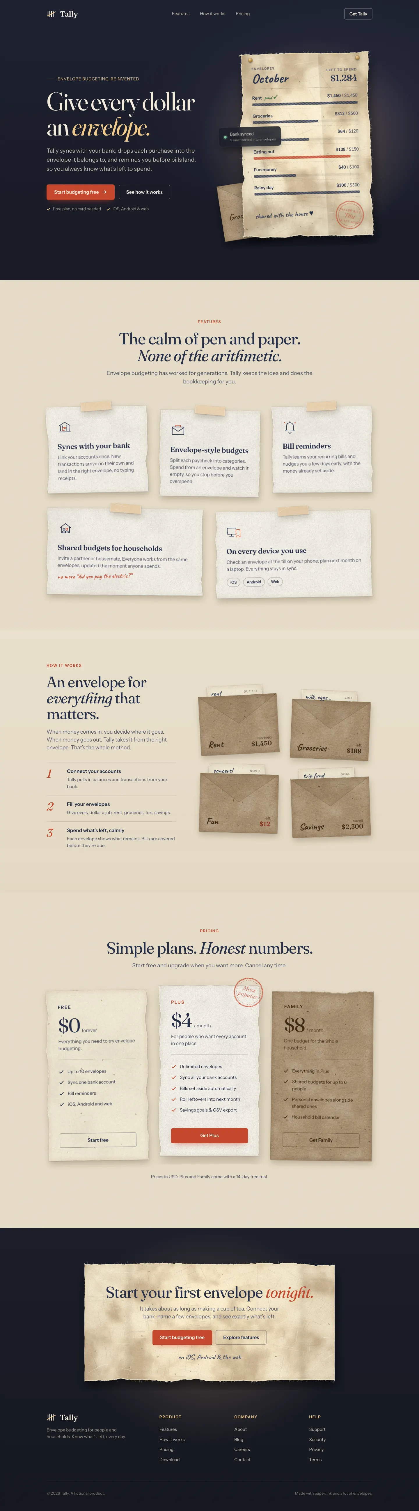 After: Tally landing page, made with 3D Paper Material (Meng To)