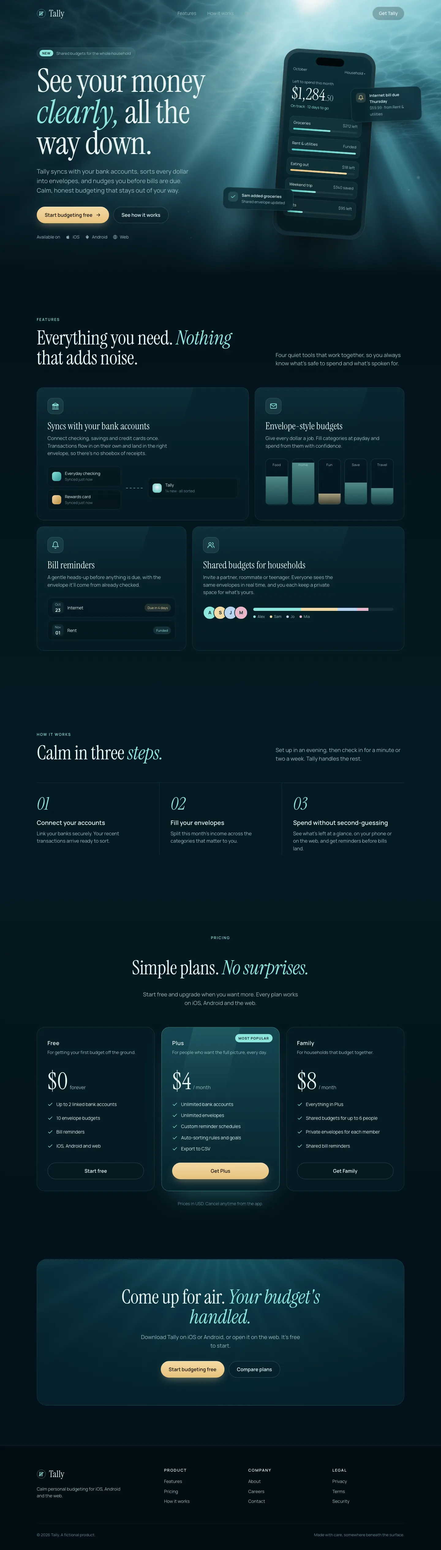 After: Tally landing page, made with 3D Underwater God Rays (Meng To)