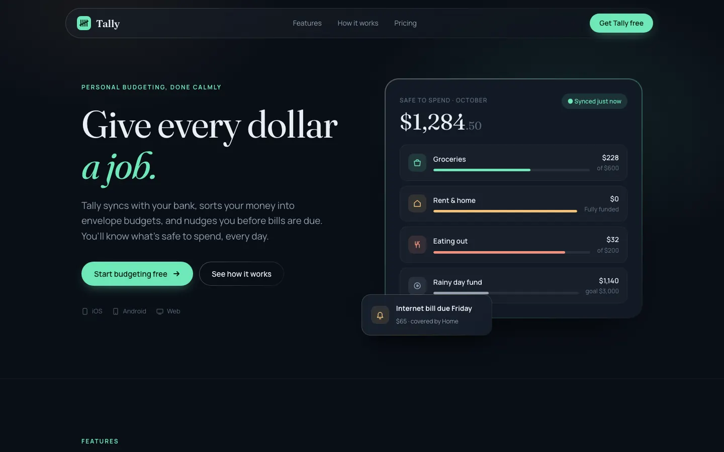After: Tally landing page, made with CSS Border Gradient (Meng To)