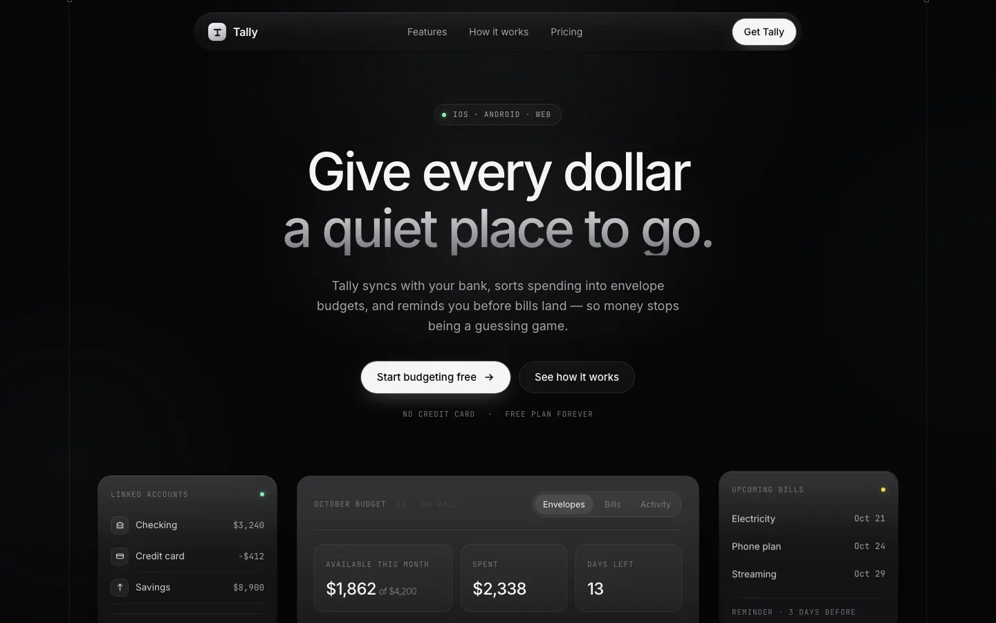 After: Tally landing page, made with Dark Glass Clean Layout (Meng To)