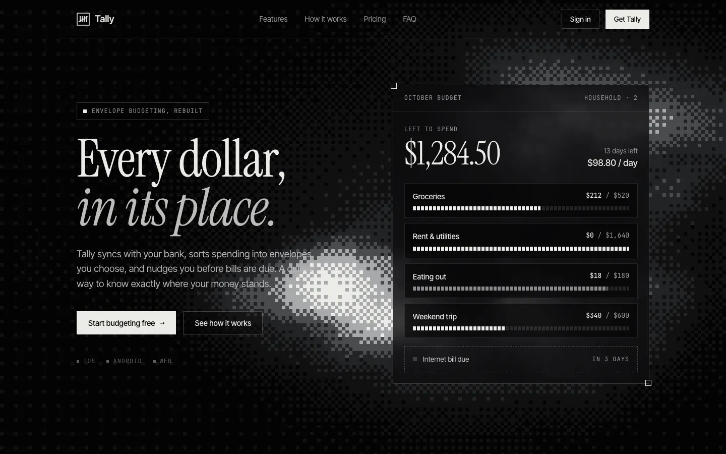 After: Tally landing page, made with Dither Background (Meng To)