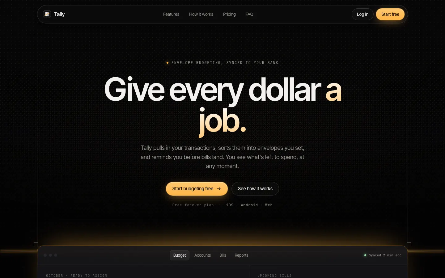 After: Tally landing page, made with Dither Laser Dark Mode (Meng To)