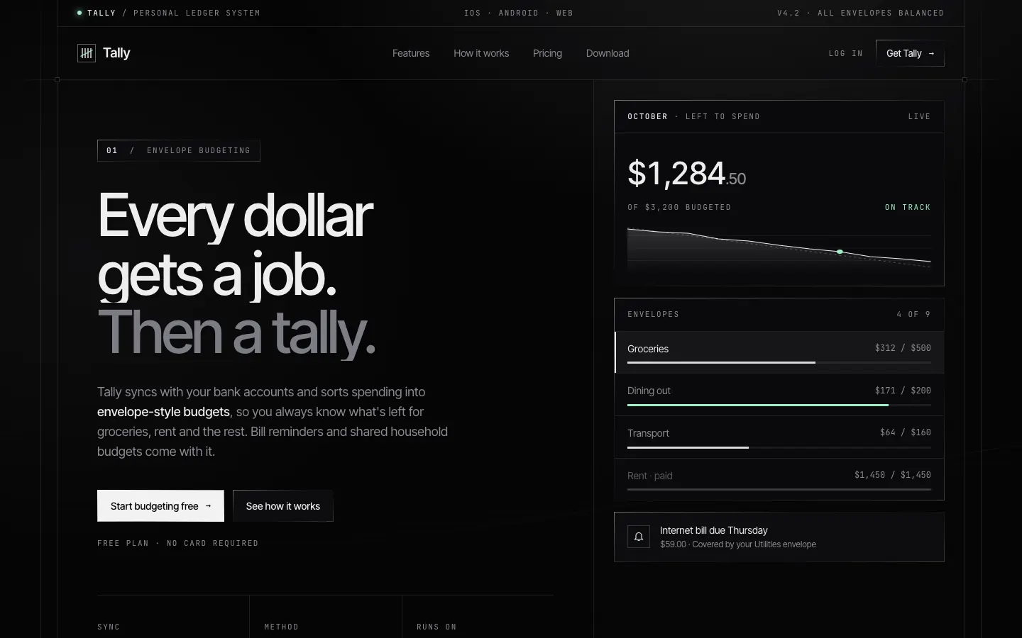 After: Tally landing page, made with Framed Tech Dark Border Gradient (Meng To)