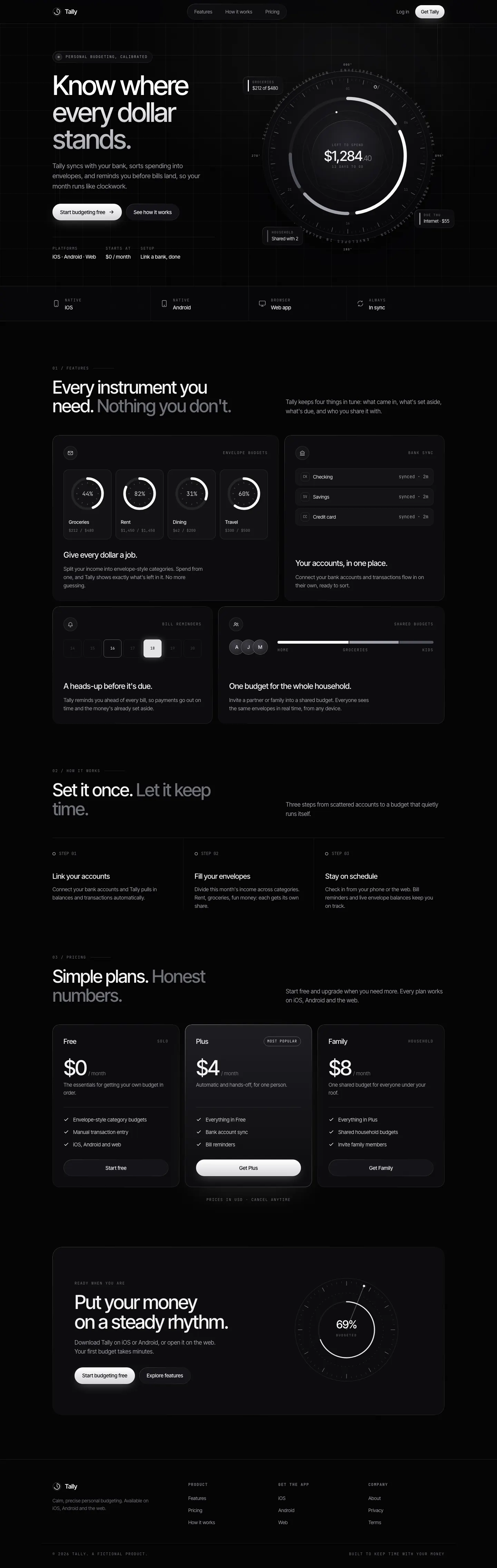 After: Tally landing page, made with Glass Dark Mode Clock (Meng To)