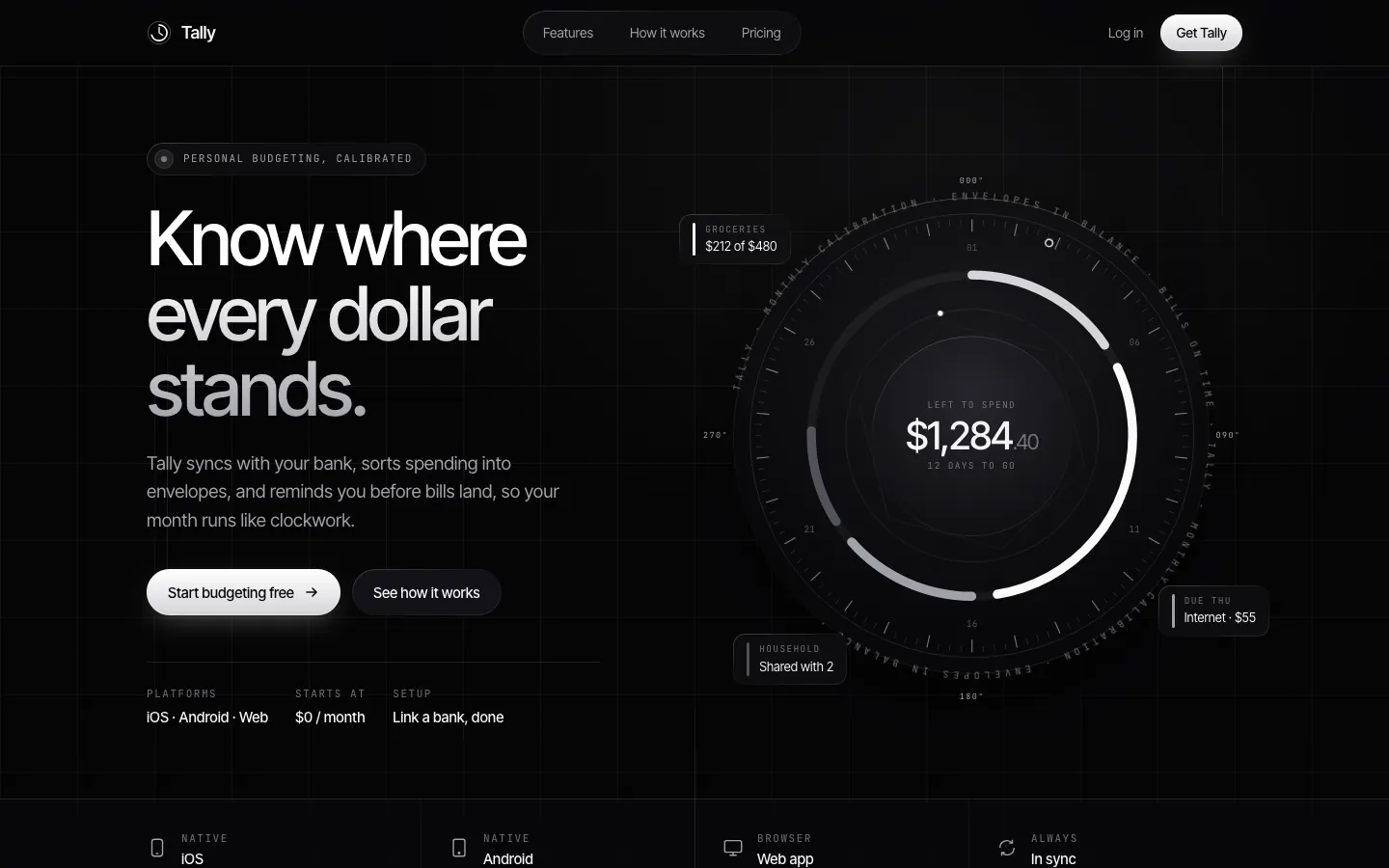 After: Tally landing page, made with Glass Dark Mode Clock (Meng To)