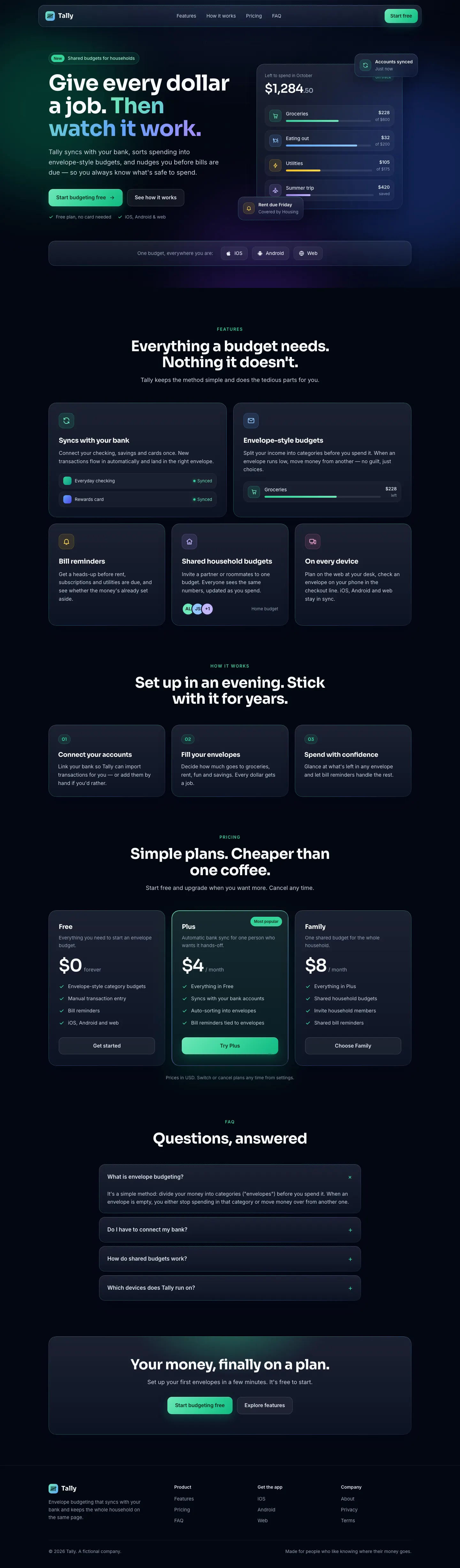 After: Tally landing page, made with Glass Dark UI (Meng To)