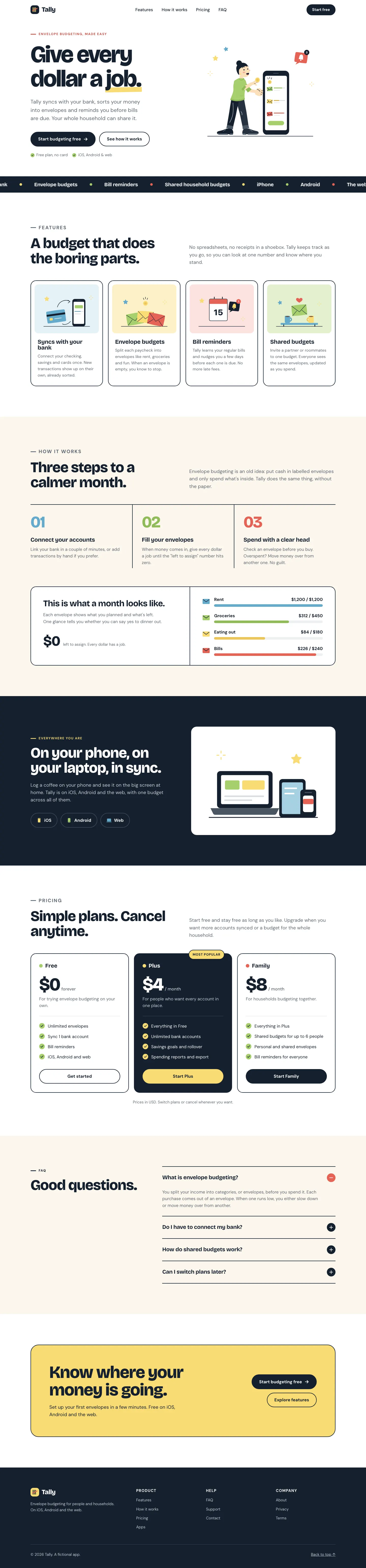 After: Tally landing page, made with Illustration: Flat With Black (Meng To)
