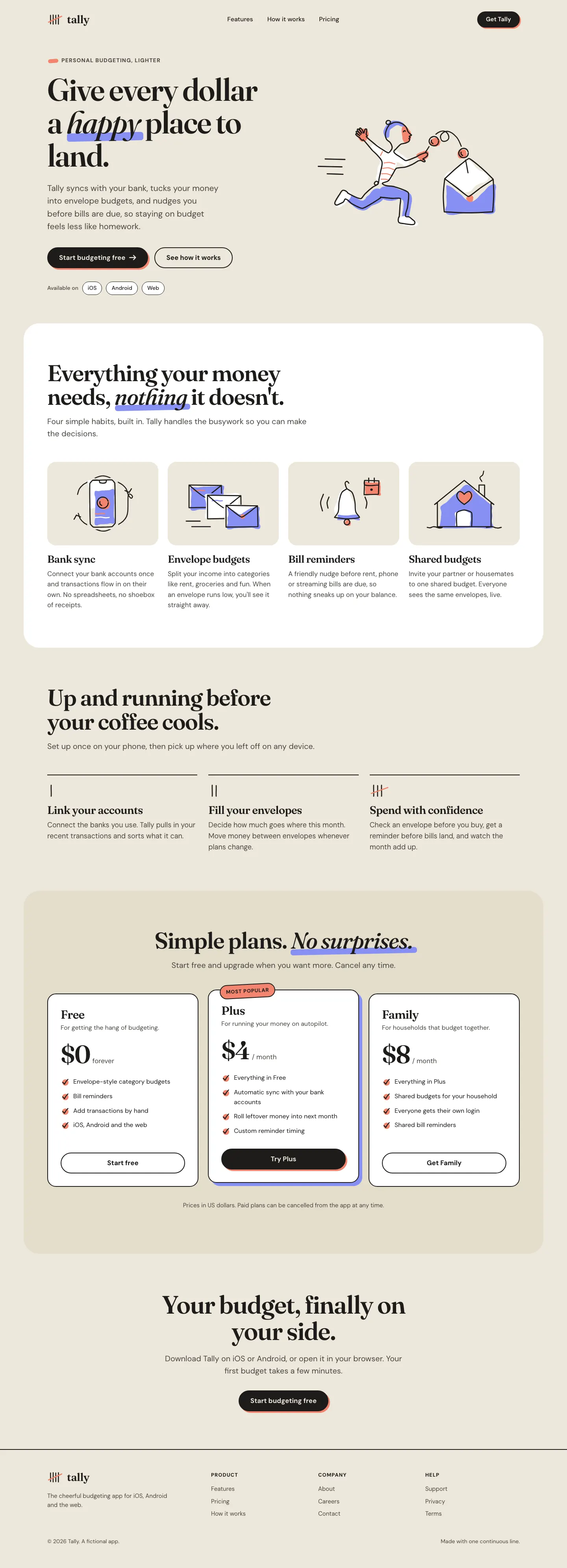 After: Tally landing page, made with Illustration: One Line (Meng To)
