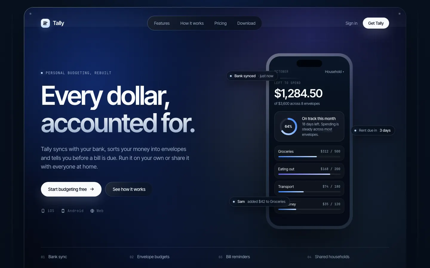After: Tally landing page, made with Mesh Gradient Dark Blue Clean (Meng To)