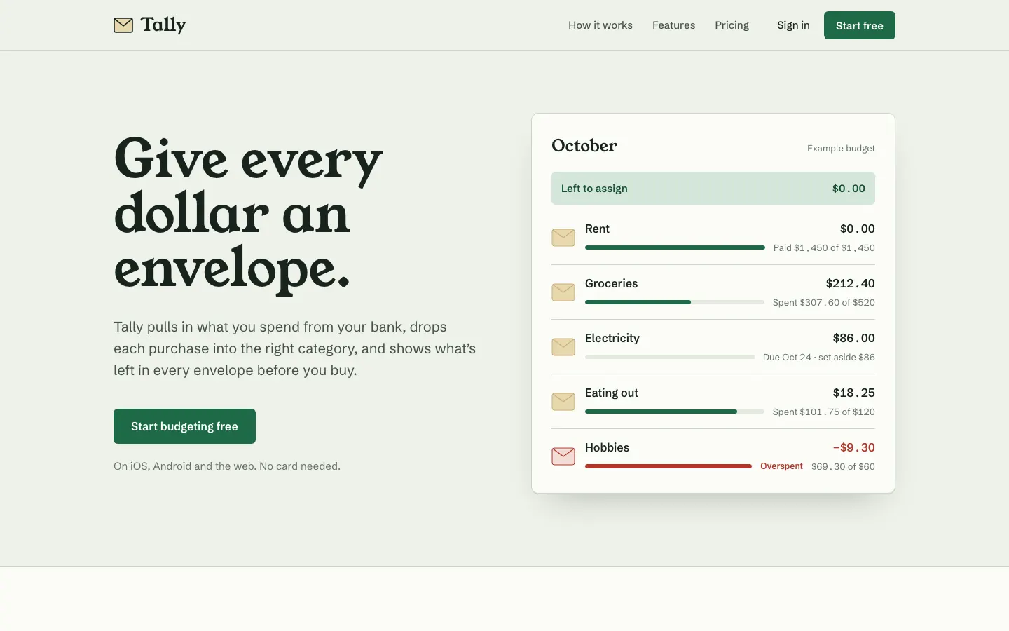 After: Tally landing page, made with No AI Design Slop (Meng To)