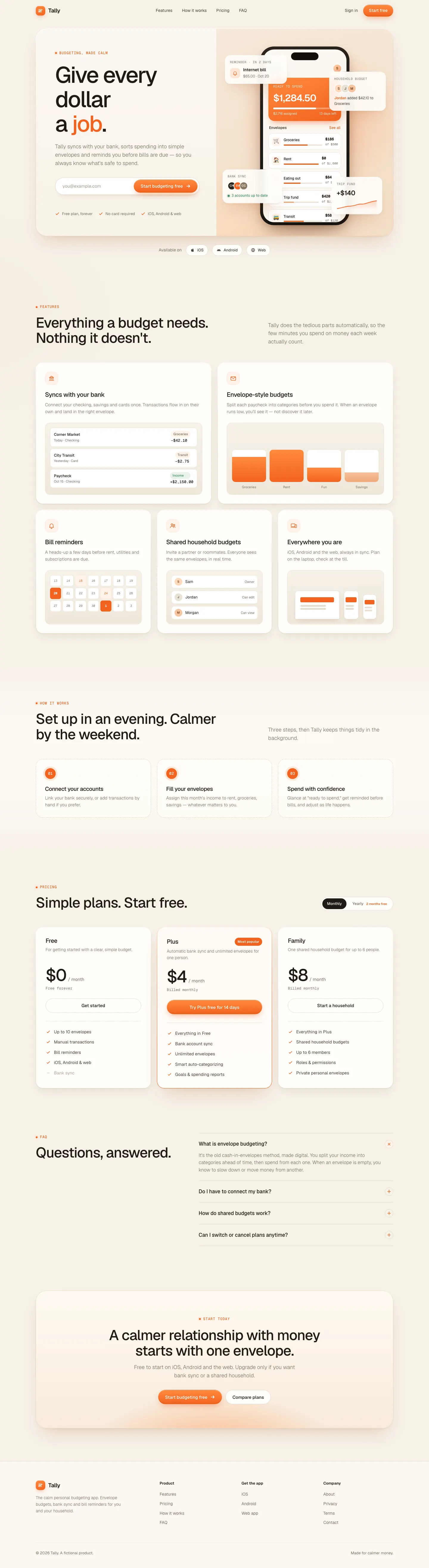 After: Tally landing page, made with Orange Clean Paper SaaS (Meng To)