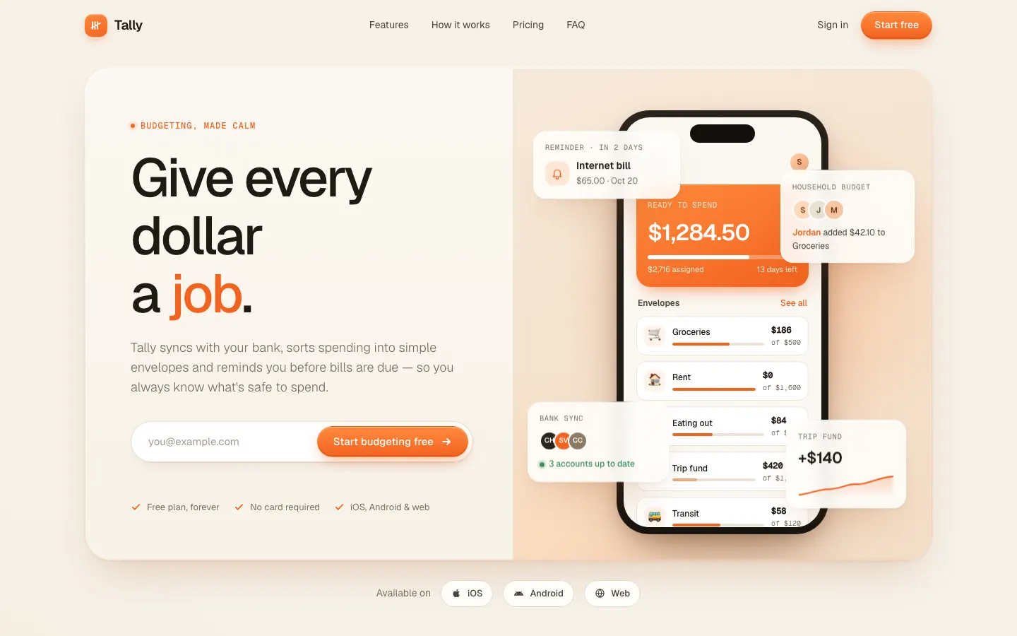 After: Tally landing page, made with Orange Clean Paper SaaS (Meng To)