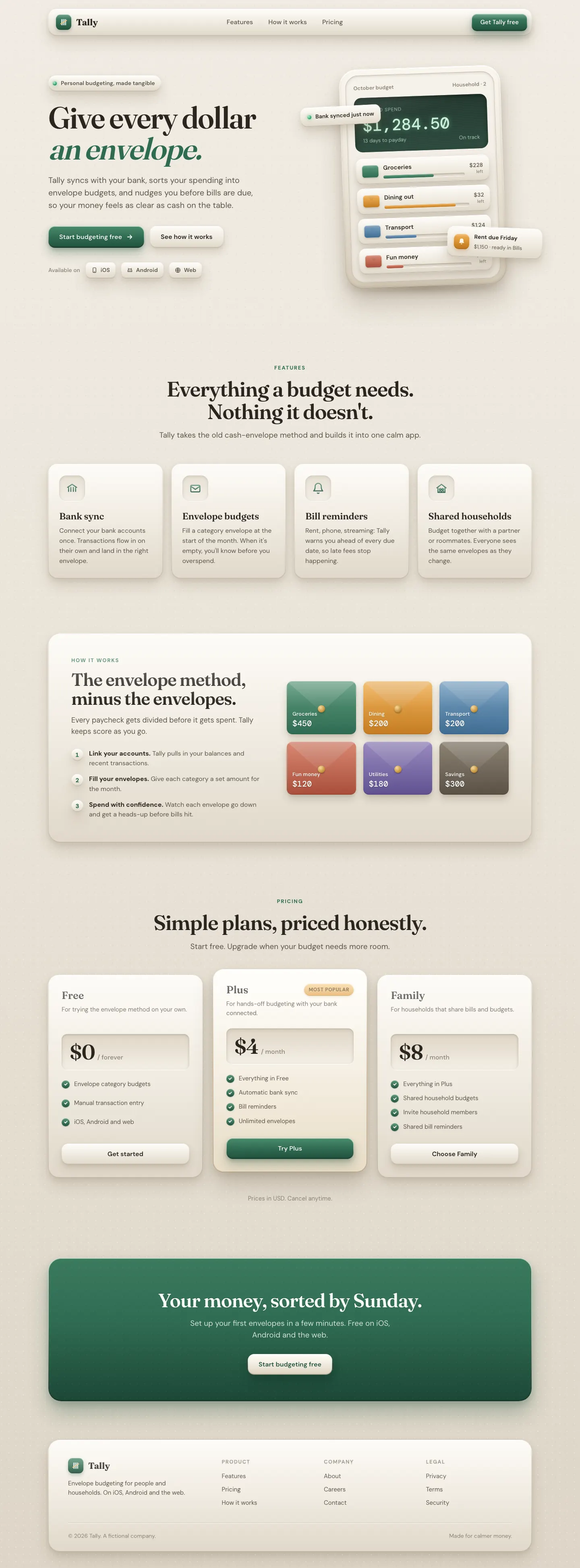 After: Tally landing page, made with Skeuomorphic UI (Meng To)