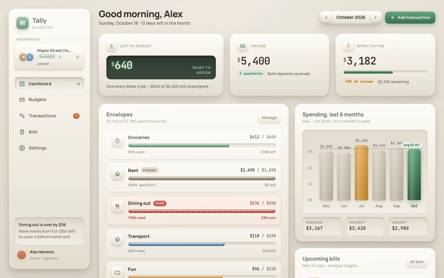 After: Tally dashboard, made with Skeuomorphic UI (Meng To)