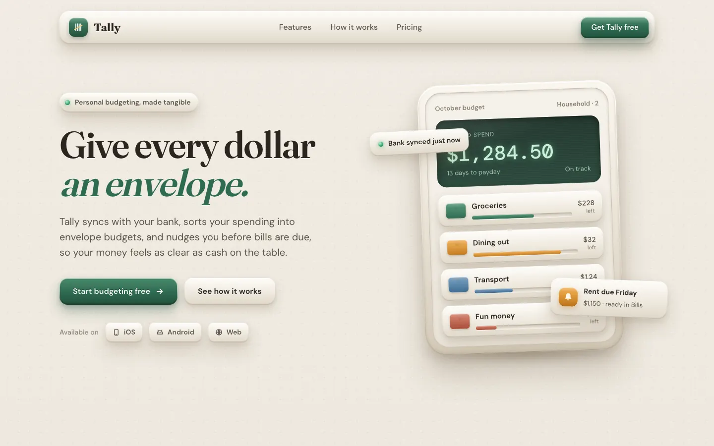 After: Tally landing page, made with Skeuomorphic UI (Meng To)