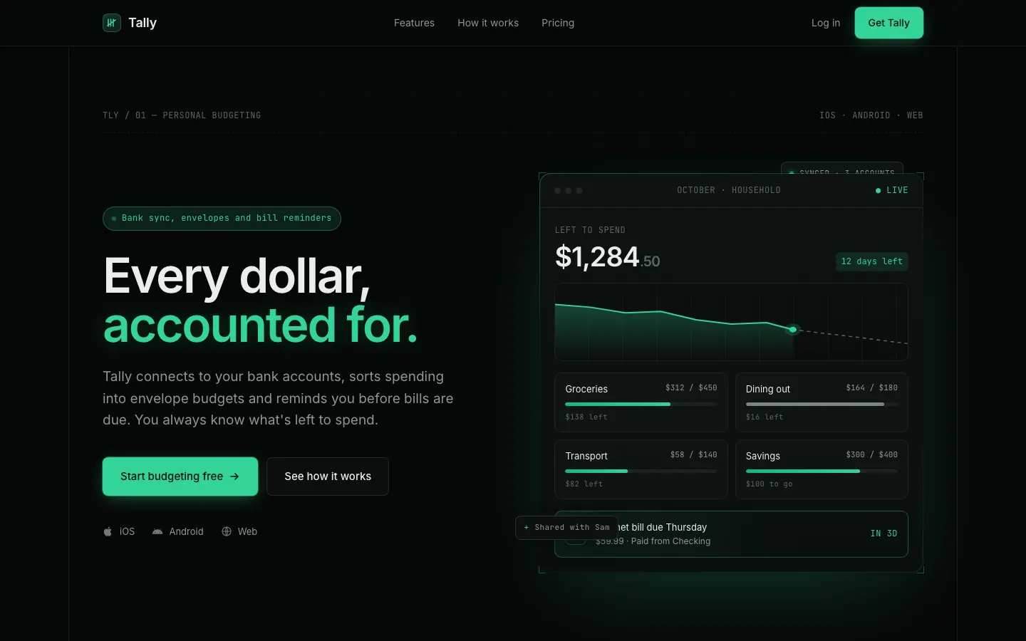 After: Tally landing page, made with Tech Green Dark Mode Modern (Meng To)