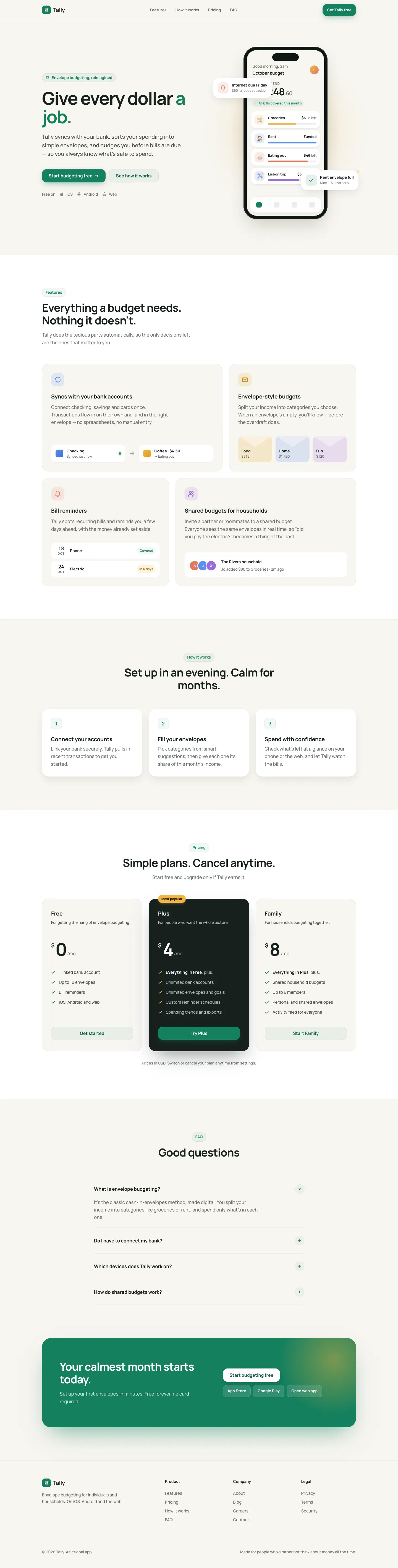 After: Tally landing page, made with Mobile App UI Design