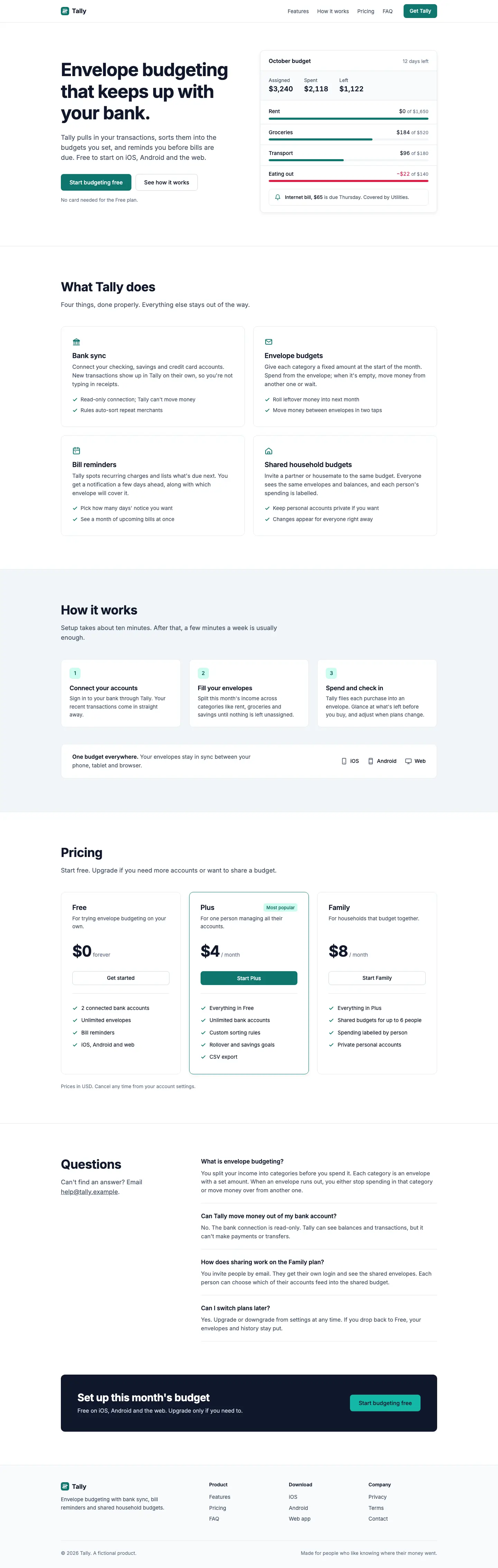 After: Tally landing page, made with No Slop UI
