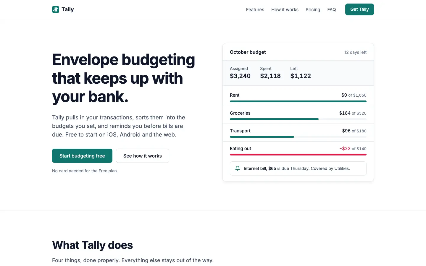 After: Tally landing page, made with No Slop UI