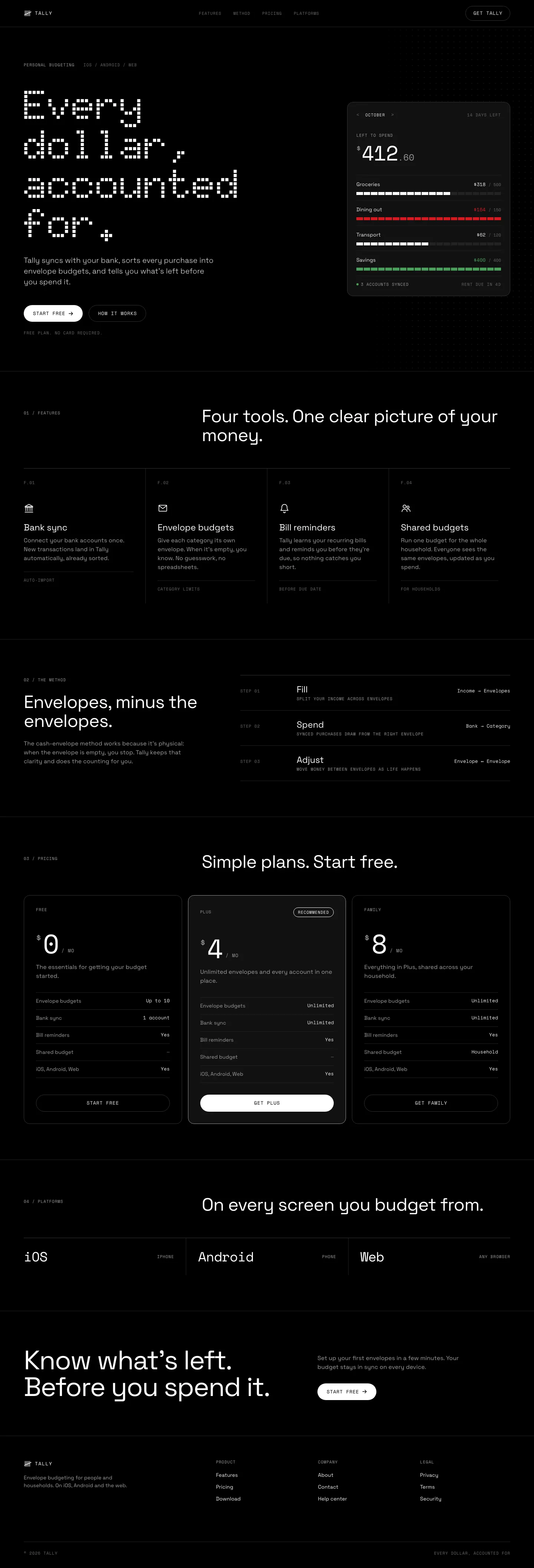 After: Tally landing page, made with Nothing Design Skill