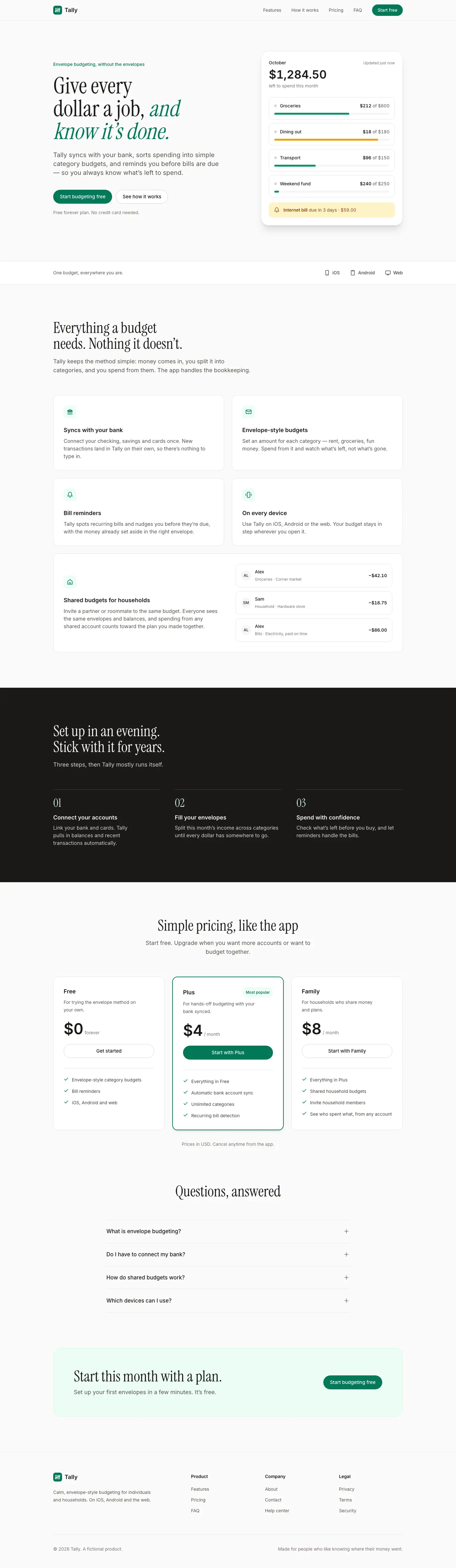 After: Tally landing page, made with Baseline UI (UI Skills)