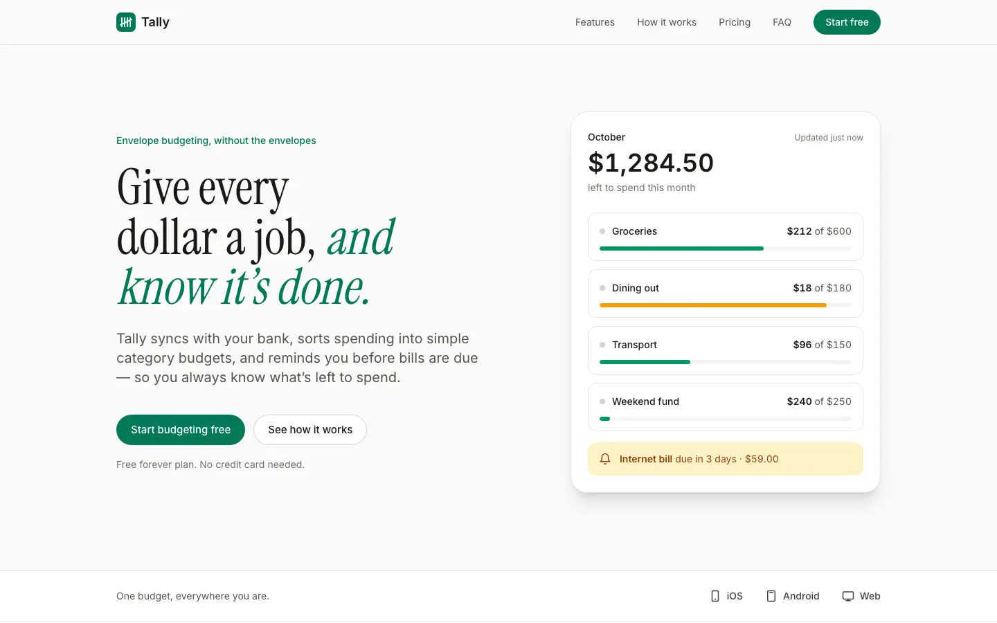 After: Tally landing page, made with Baseline UI (UI Skills)