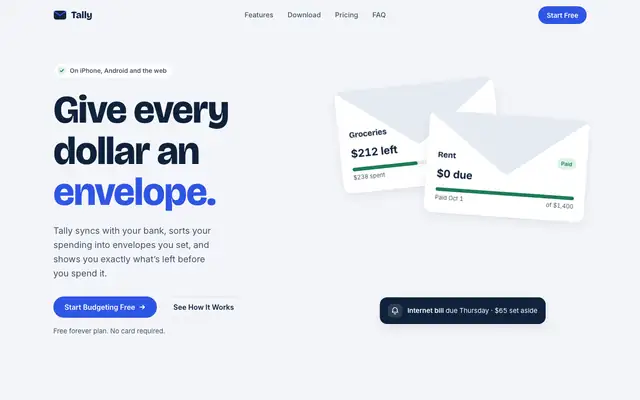 Tally landing page made with apple-design-skill