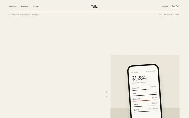 Tally landing page made with Editorial Designer (Atelier UI)