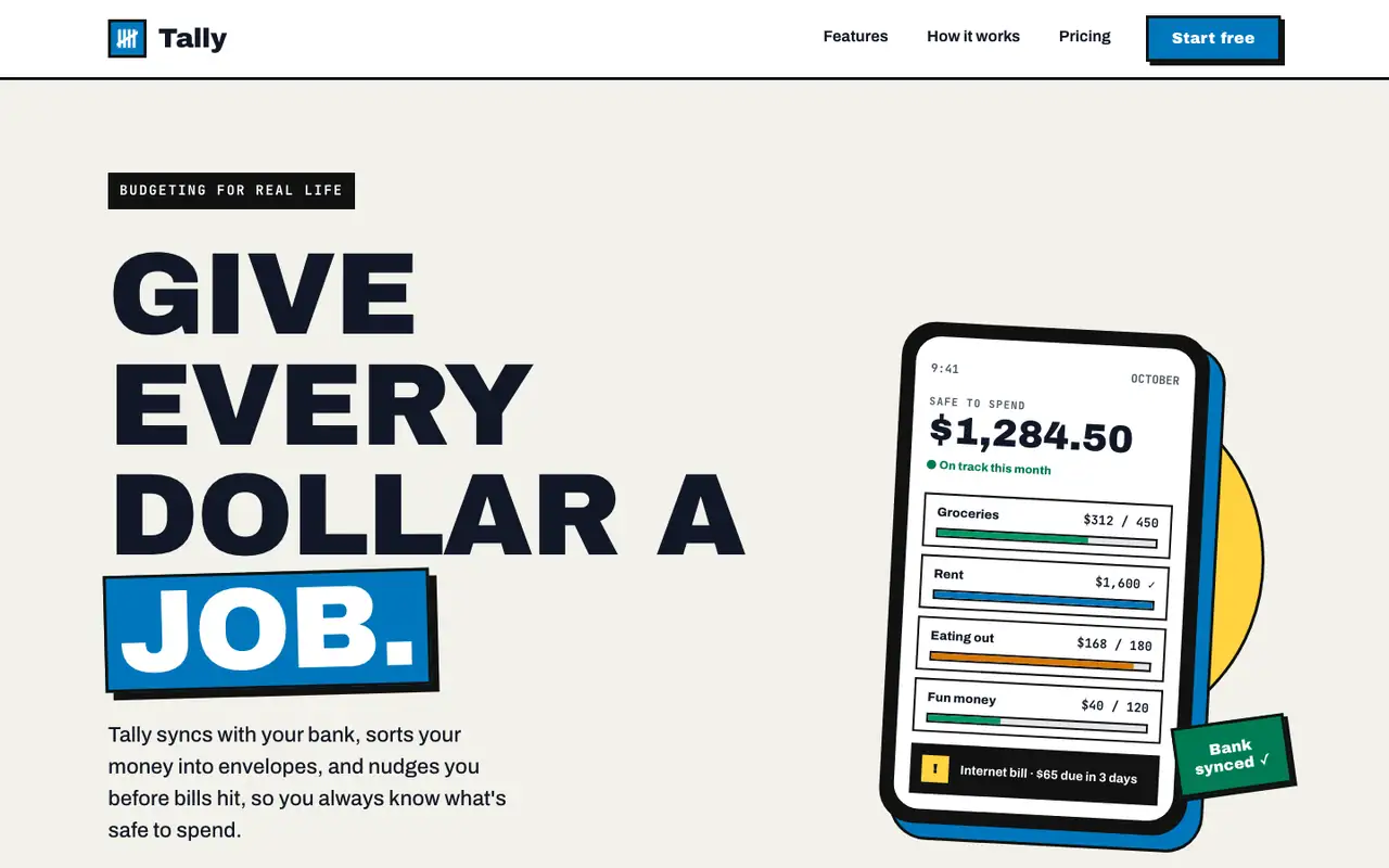 Tally landing page made with Bold (Awesome Design Skills)