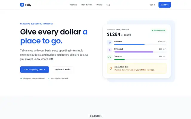 Tally landing page made with Clean (Awesome Design Skills)