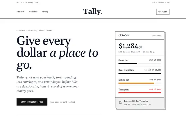 Tally landing page made with Editorial (Awesome Design Skills)